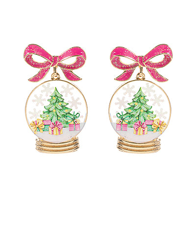 Pink Coquette Christmas Snowglobe Earrings