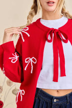 Load image into Gallery viewer, Red & White Pearl Bow Cardigan