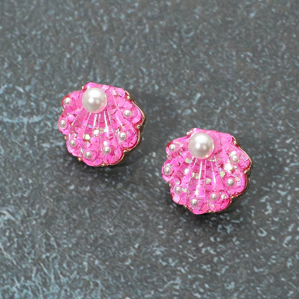 Pink Confetti Pearl Sea Shell Studs