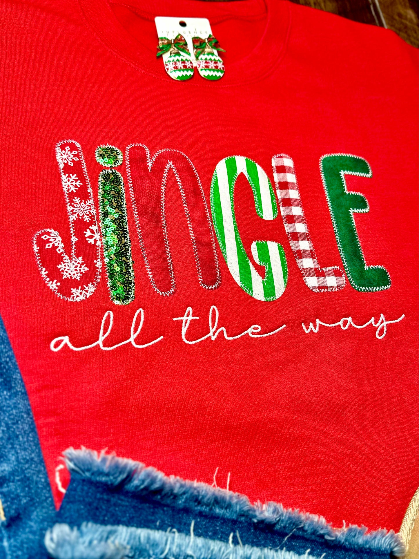 Embroidered Patchwork “Jingle All The Way” Sweatshirt