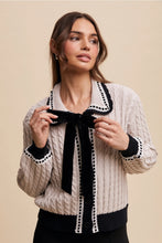 Load image into Gallery viewer, Cable Knit Cardigan with Velvet Bow Detail