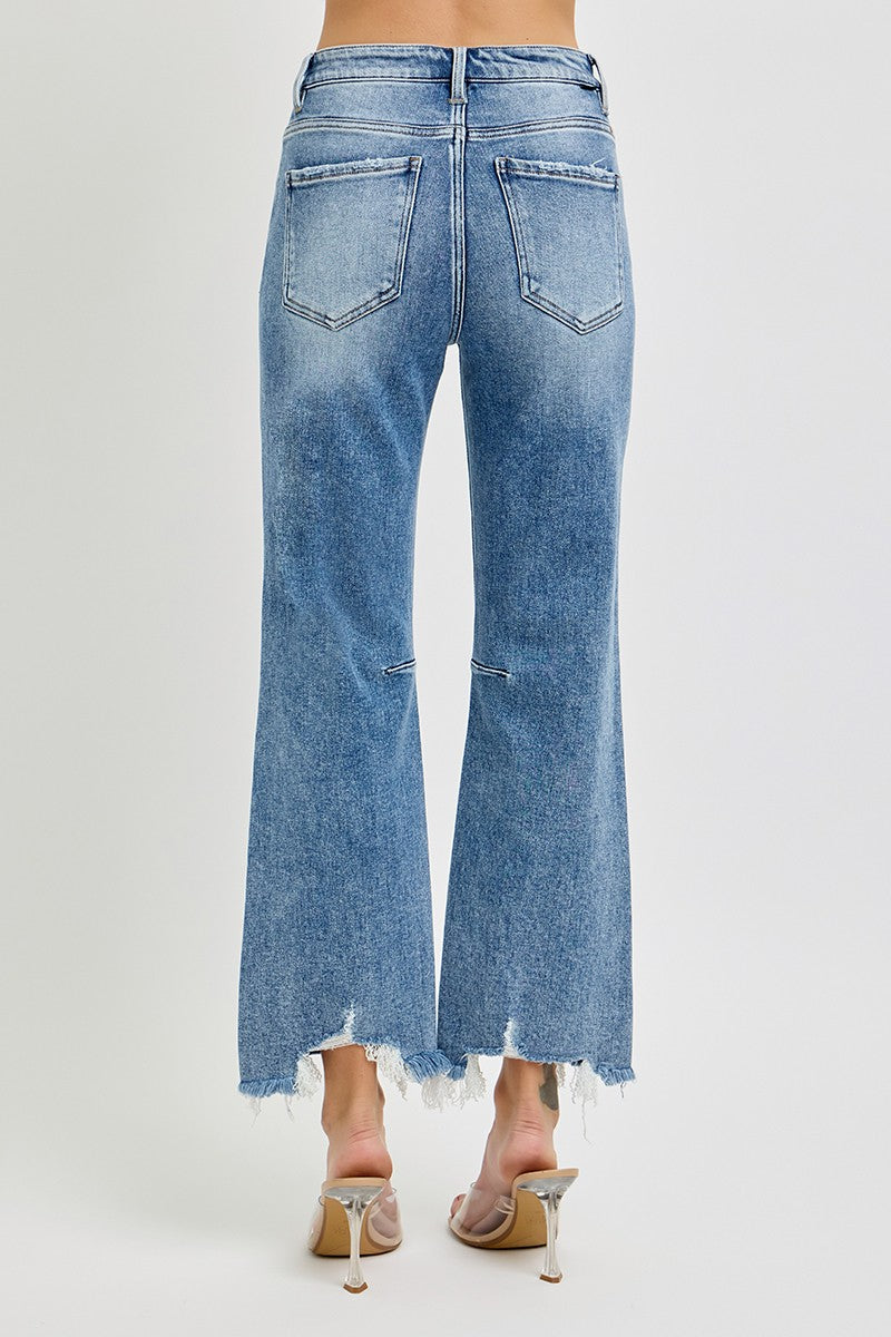 Risen Medium Wash High Rise Crop Straight Jeans