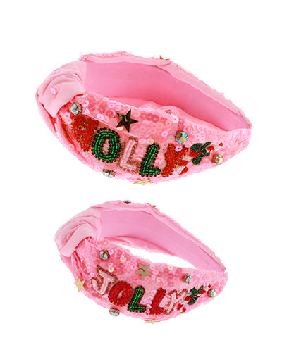 Pink Sequin HOLLY JOLLY Headband