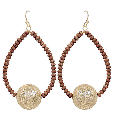 Dark Brown Beaded TearDrop Hoop