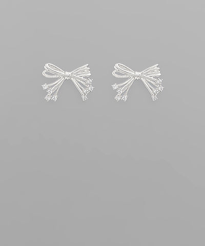 Silver Rhinestone Bow Studs