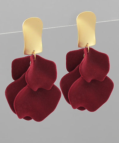 Burgundy Velvet Petal Drop Earrings