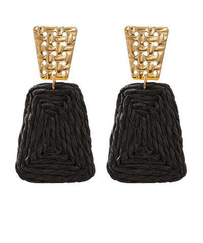 Black & Gold Raffia Drop Earrings