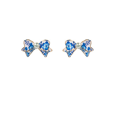 Blue Floral Bow Studs
