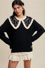 Load image into Gallery viewer, Black Bow Embroidered Cable Knit Sweater