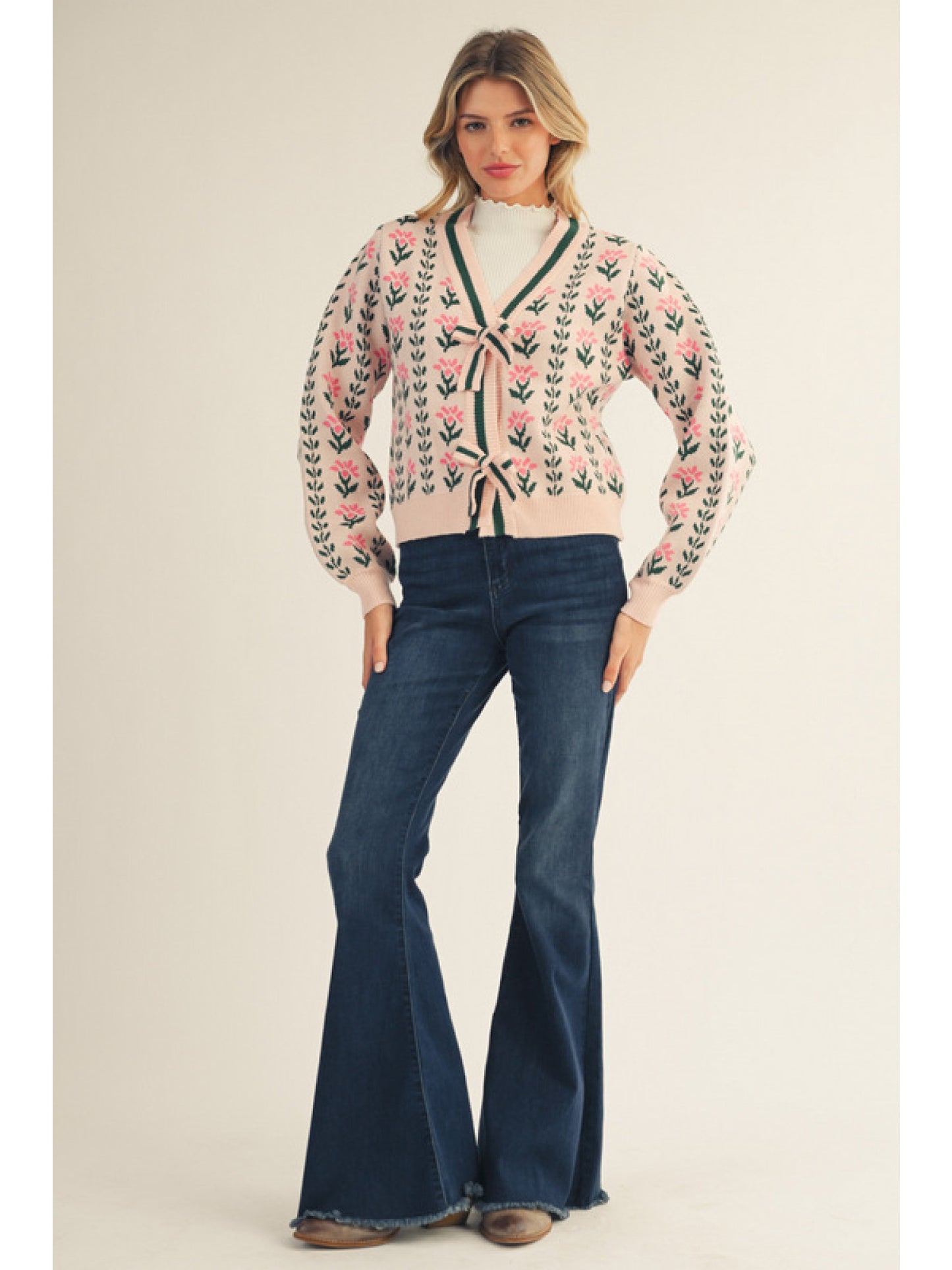 Button Down Floral Sweater Cardigan