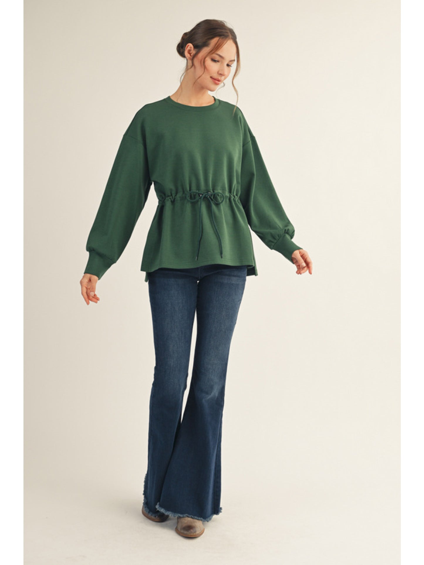 Hunter Green Drawstring Waist Blouse