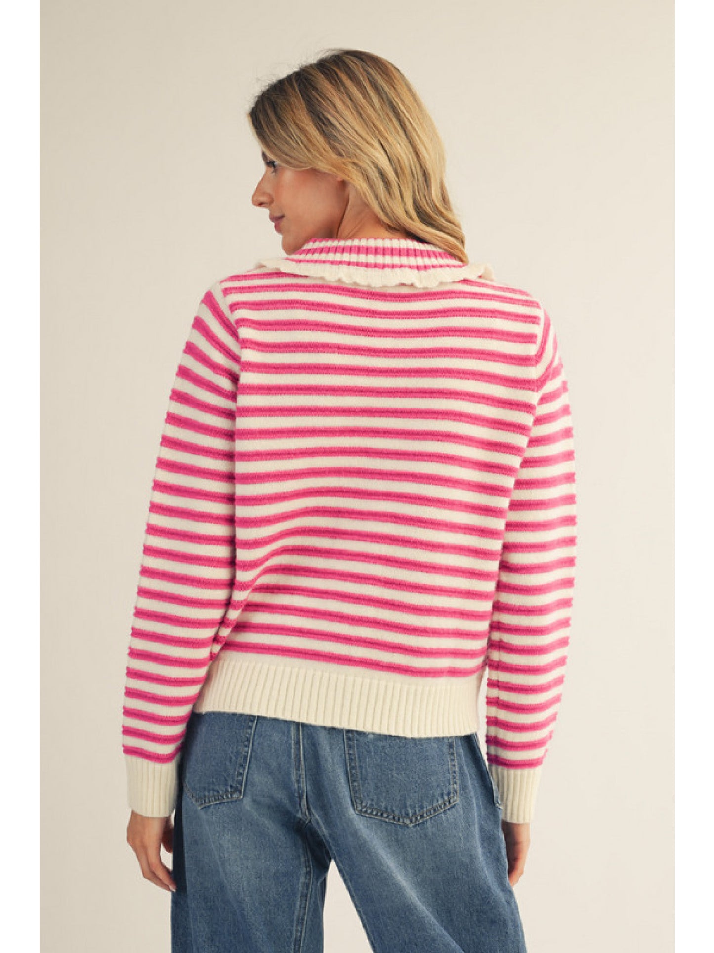 Fuchsia Striped Sweater Cardigan
