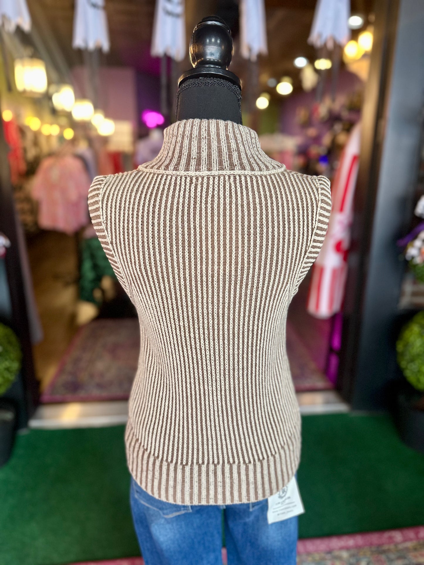 Cocoa Ribbed Knit Jacket Vest