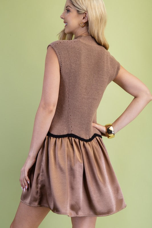 Mocha Mock Neck Sweater Vest Dress