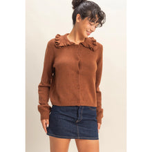 Load image into Gallery viewer, Chestnut Ruffle Collar Cardigan Sweater
