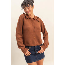 Load image into Gallery viewer, Chestnut Ruffle Collar Cardigan Sweater