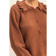 Load image into Gallery viewer, Chestnut Ruffle Collar Cardigan Sweater