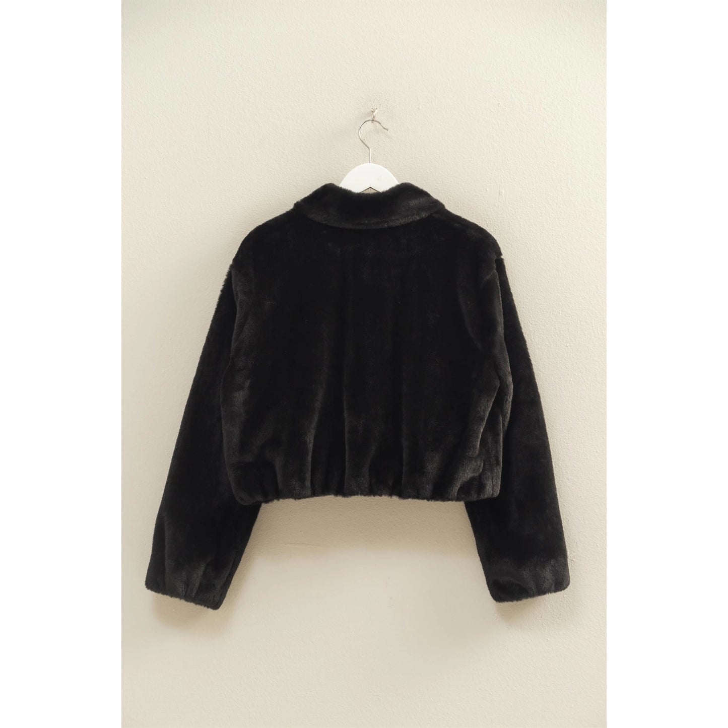 Black Faux Fur Zip Up Coat