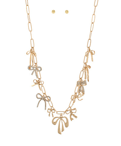 Gold Chain Multi Bow Charm Necklace