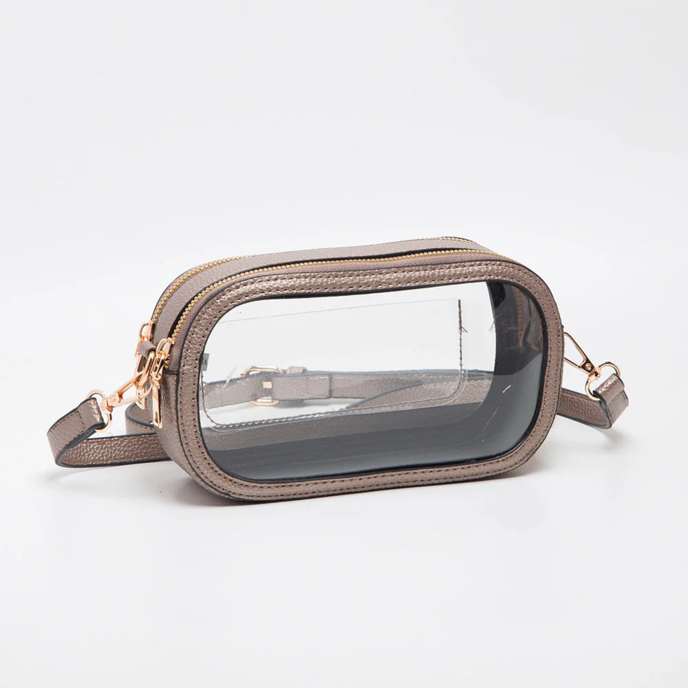 Bronze Double Zipper Clear Crossbody