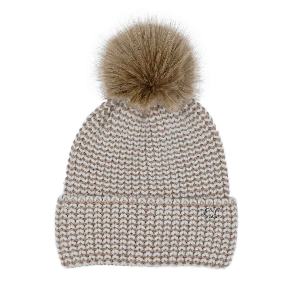 CC Beige & Ivory Knit Cuff Beanie