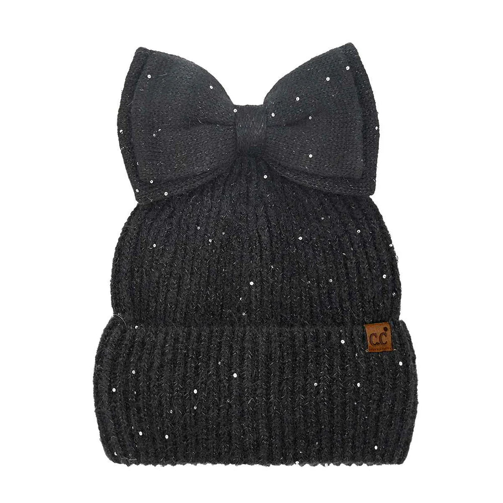CC Black Sequin Bow Beanie