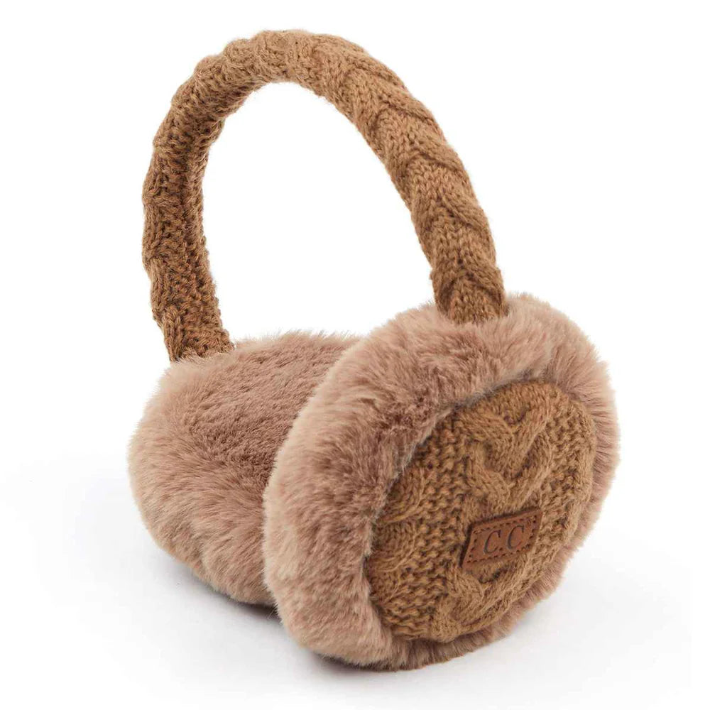 CC Taupe Cable Knit Furry Earmuffs