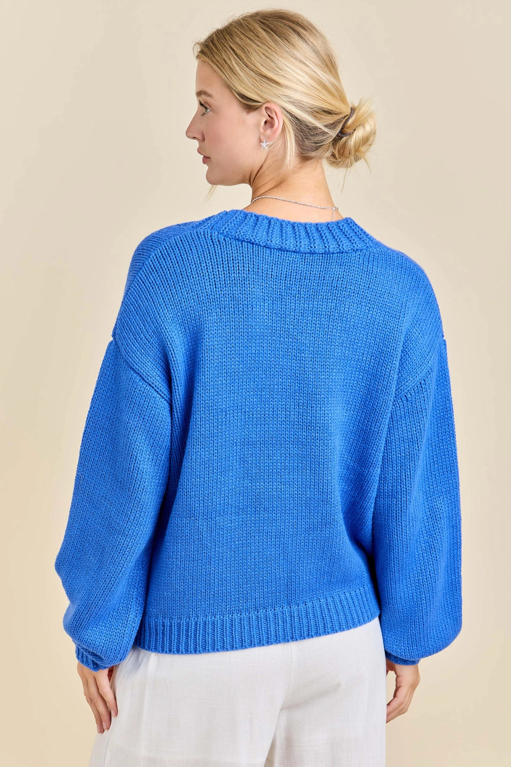 Cobalt Blue Chunky Knit Button-Up Cardigan