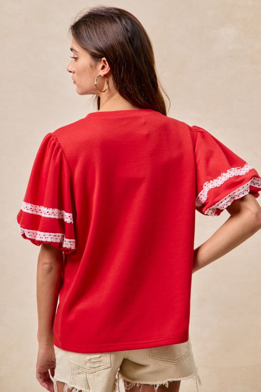 Red & White TOUCH DOWN Top