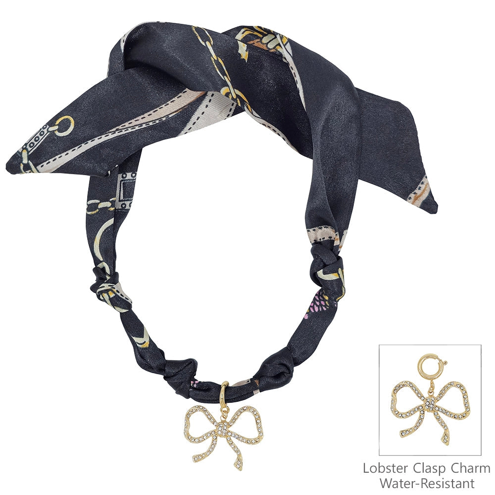 Rhinestone Bow Charm Scarf Necklace