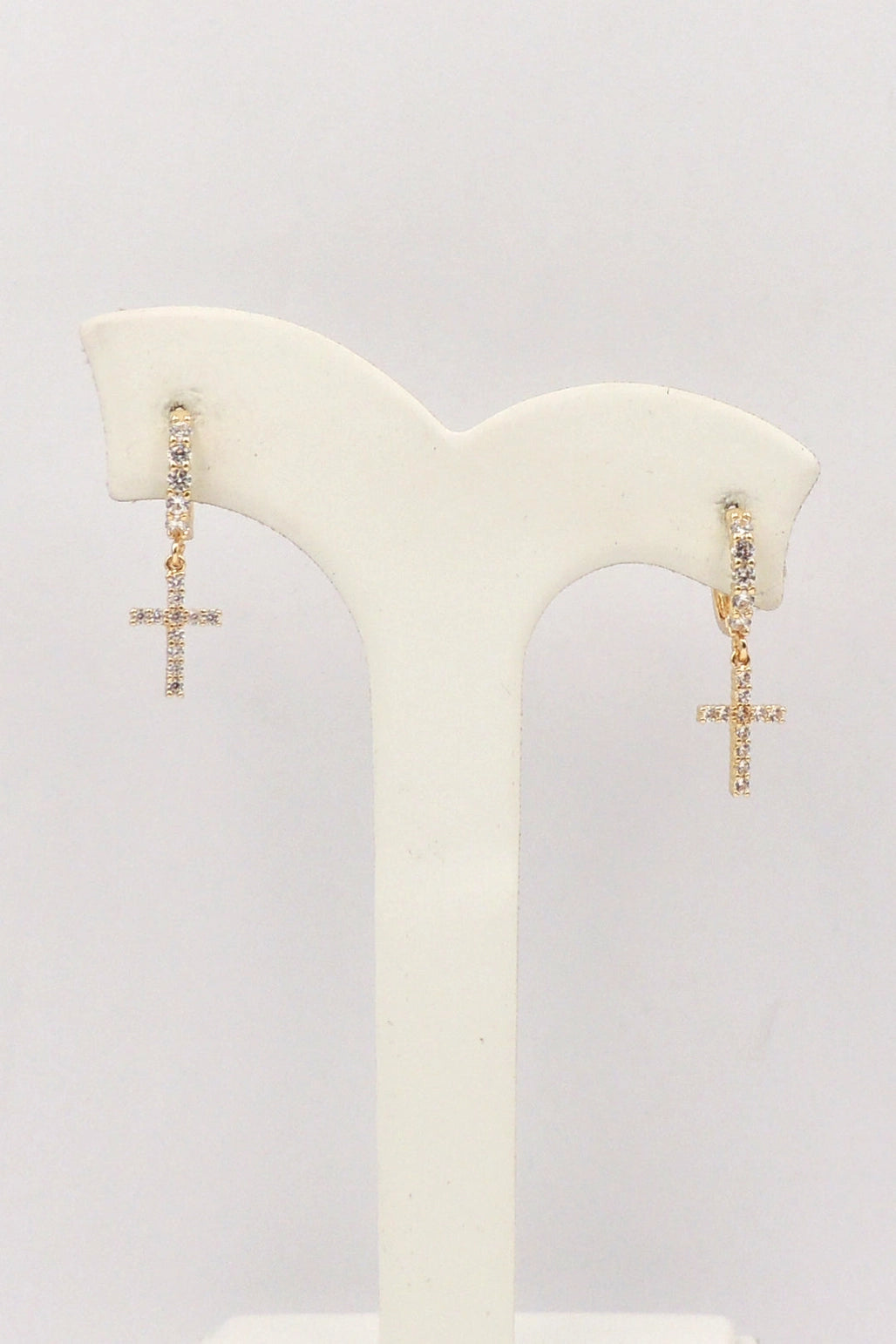 Gold Rhinestone Huggie & Cross Drop Earrings