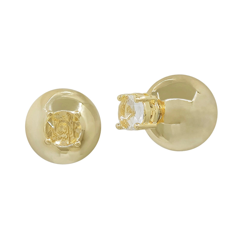 Crystal & Gold Ball Front/Back Stud Earrings