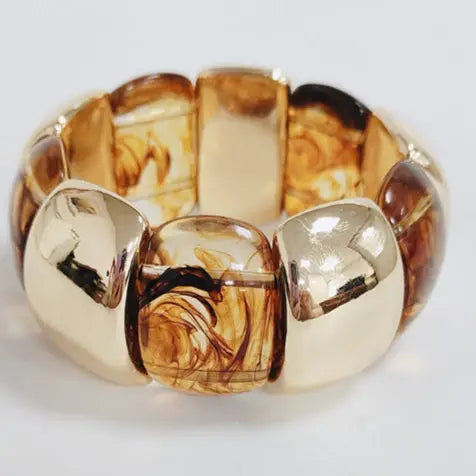 Brown & Gold Stone Acrylic Stretch Bracelet