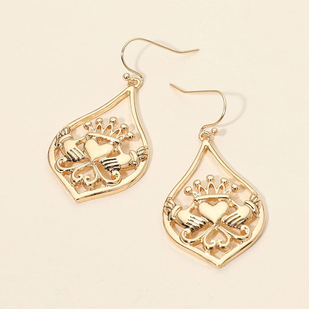 Metal Claddagh Heart Crown Earrings