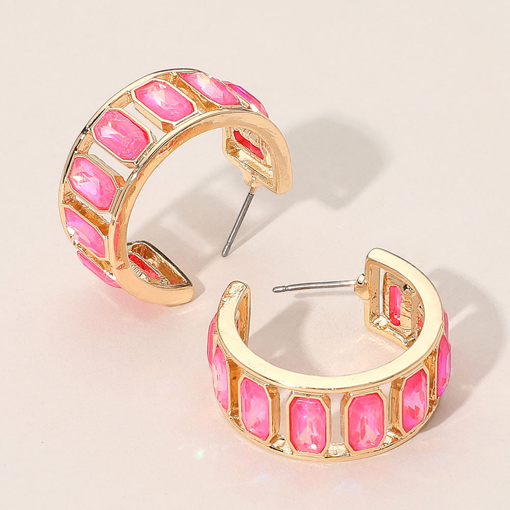 Neon Pink Jeweled Hoops