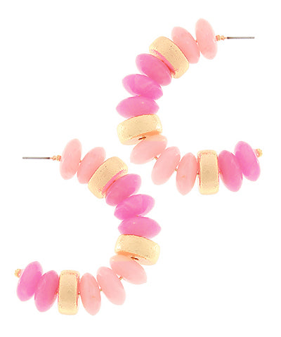 Pink & Gold Rondelle Beaded Hoops
