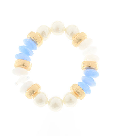 Blue Rondelle & Pearl Beaded Bracelet