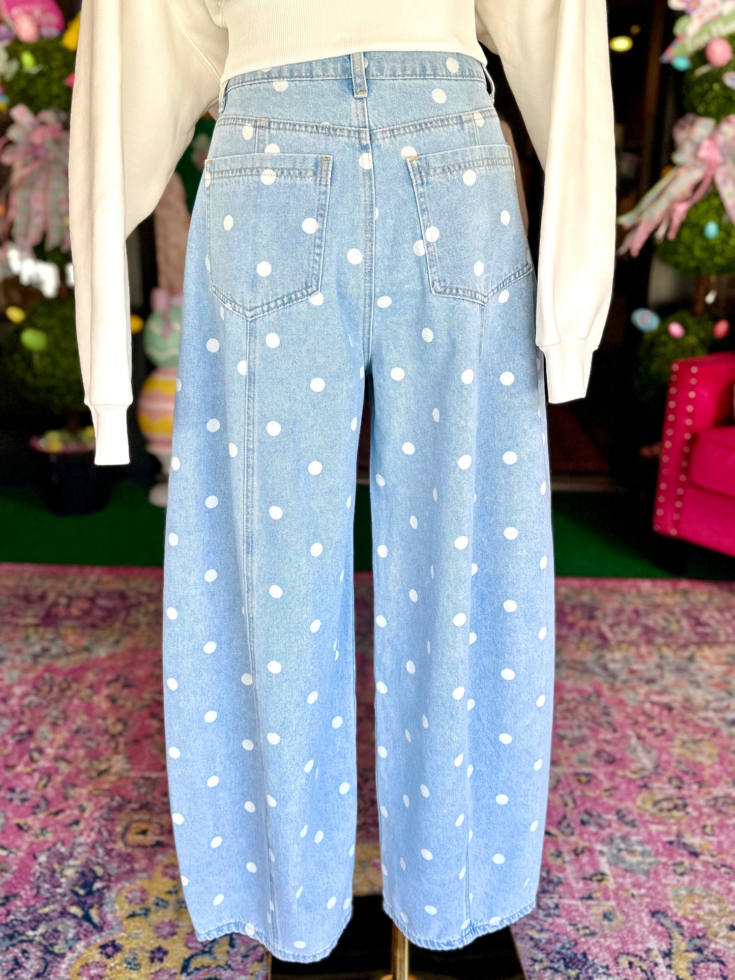 Sweet Spot Polka Dot Wide Barrel Jeans