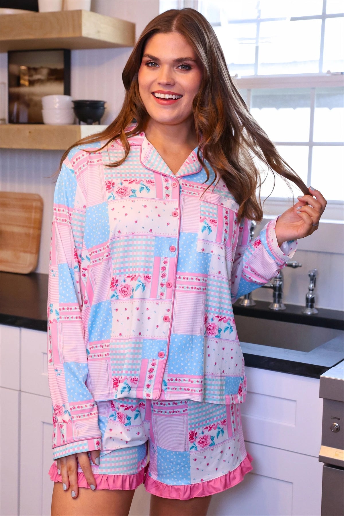 Pink Heirloom Patchwork Ruffle Pajama Set