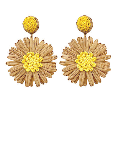 Wrapped Raffia Flower Drop Earrings