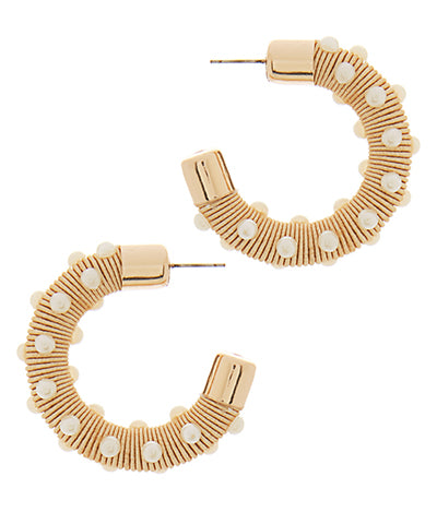 Pearl Studded Raffia Hoops