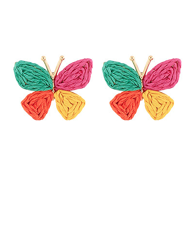 Multicolor Raffia Butterfly Earrings