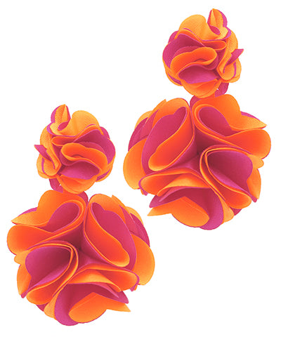 Fuchsia & Orange Fabric Flower drop Earrings