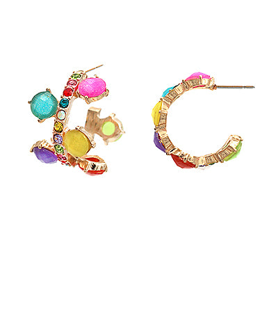Multicolor Rhinestone Paved Hoops
