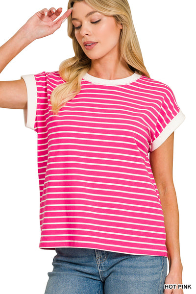 Hot Pink & White Striped Tee