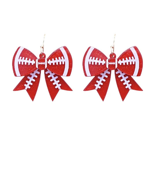 Red/White Football Bow Earrings