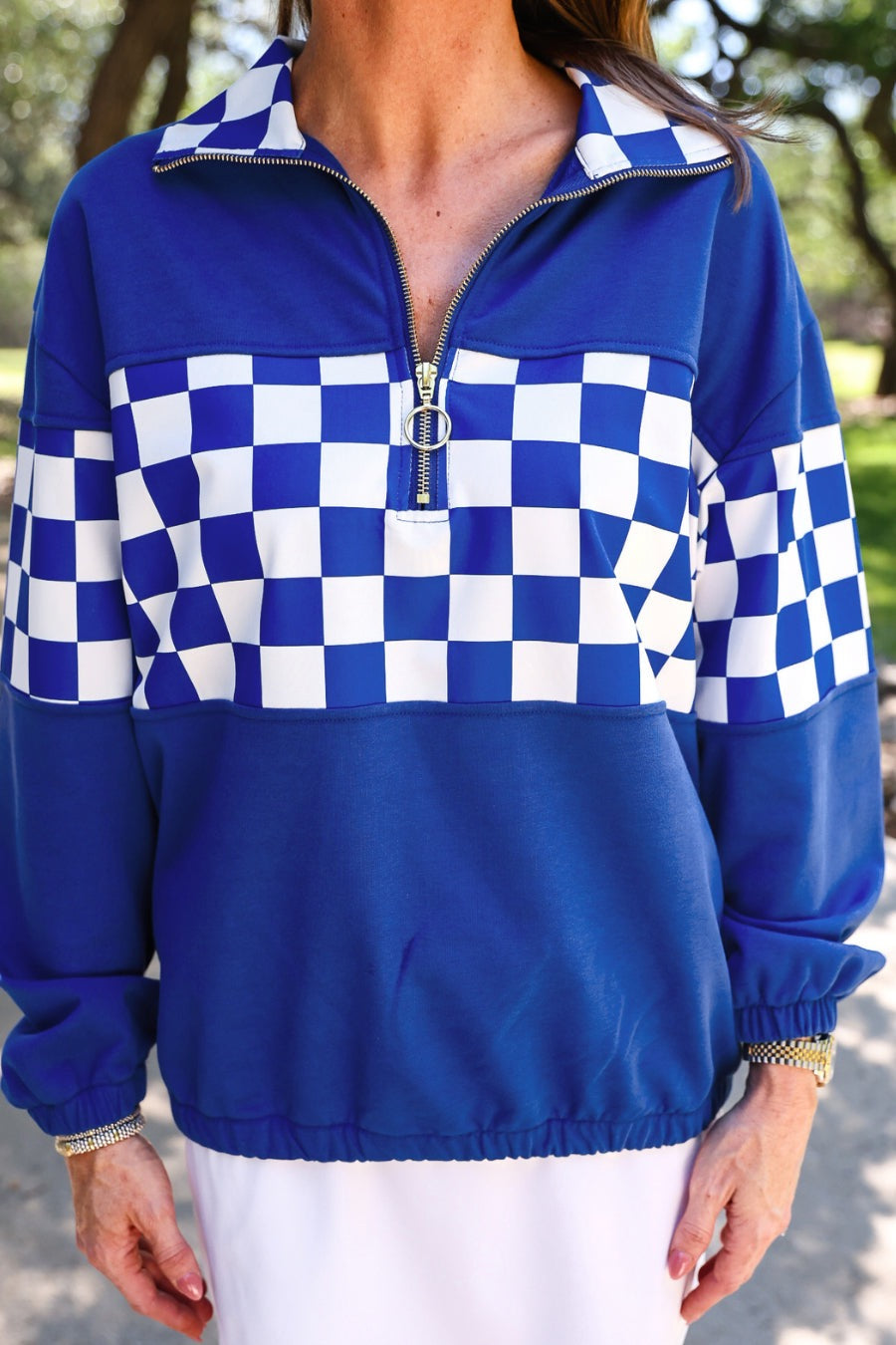 End Zone! Blue Checkered Pullover