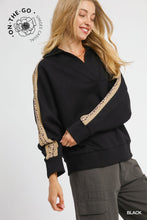Load image into Gallery viewer, Black Luxeknit Pullover w/ Leopard Trim