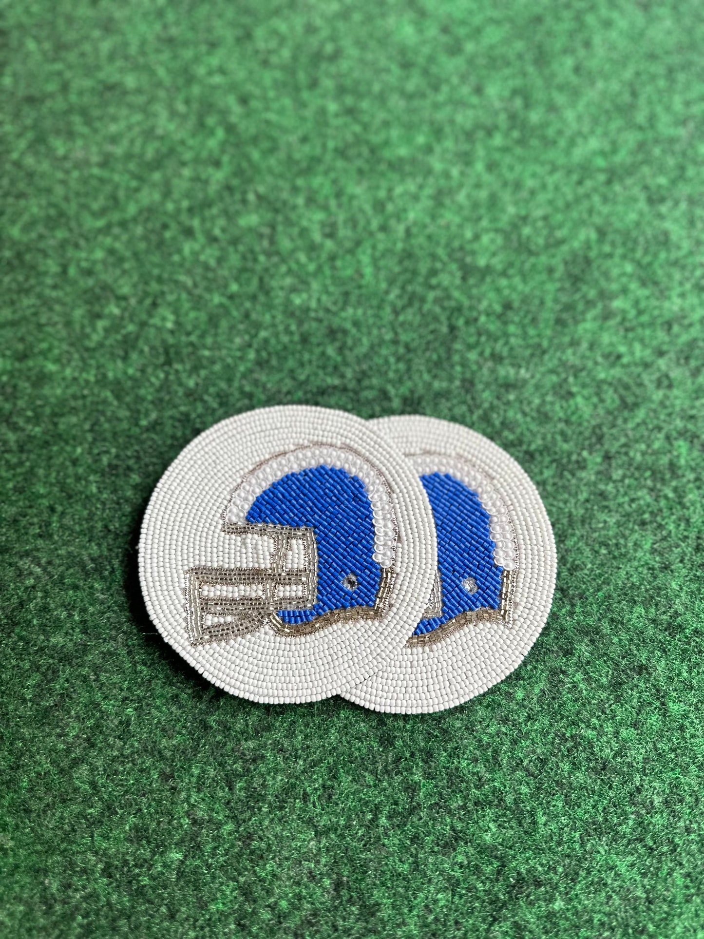 Blue & White Football helmet coaster