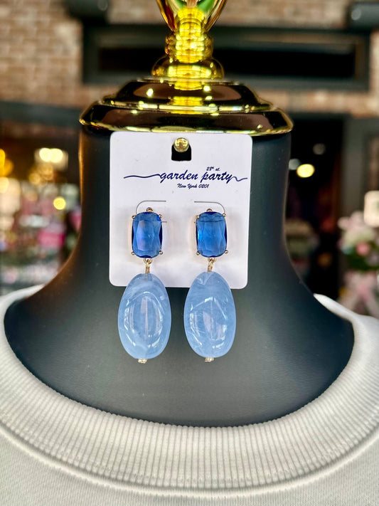 Blue Jewel & Stone Drop Earrings